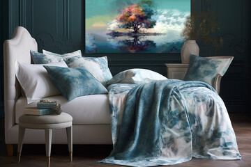 - Colorful tree in the lake, Digital painting for interior, generative ai