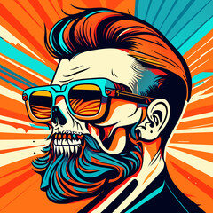 Hipster man with beard and sunglasses. Vector illustration in retro style.