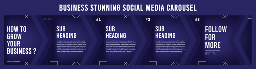 Classic elegant vibrant business corporate professional social media carousel post template square neon black and blue editable