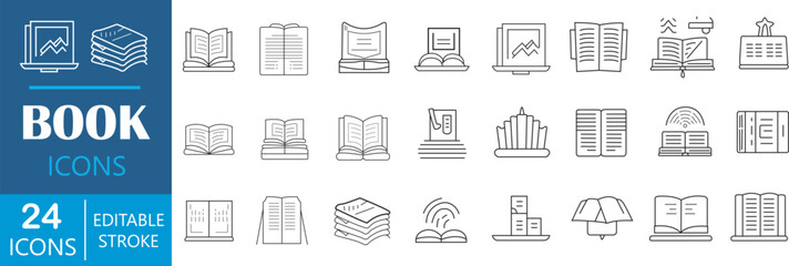 Book line icons set. Set of book outline icons. Vector illustration. Outline sign for library.
