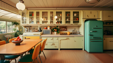 Vintage kitchen from the 1970 era with retro appliances and round features
 - obrazy, fototapety, plakaty