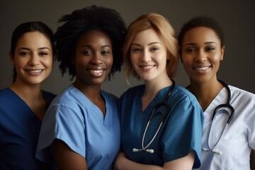 Health Insurance for Hospital Employees, Healthcare Workers. Group of medical workers portraits. Group of people in uniforms doctors and nurses with medical staff