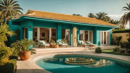 Fototapeta premium A Teal and Gold Villa in the Moroccan Desert