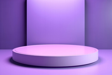 Round podium stand in soft pink stands out, beautifully paired with a chic purple backdrop. This color duo enhances the products, making them appear unique and prominent.