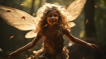 flying fairy with blonde hair and butterfly wings. Generative AI