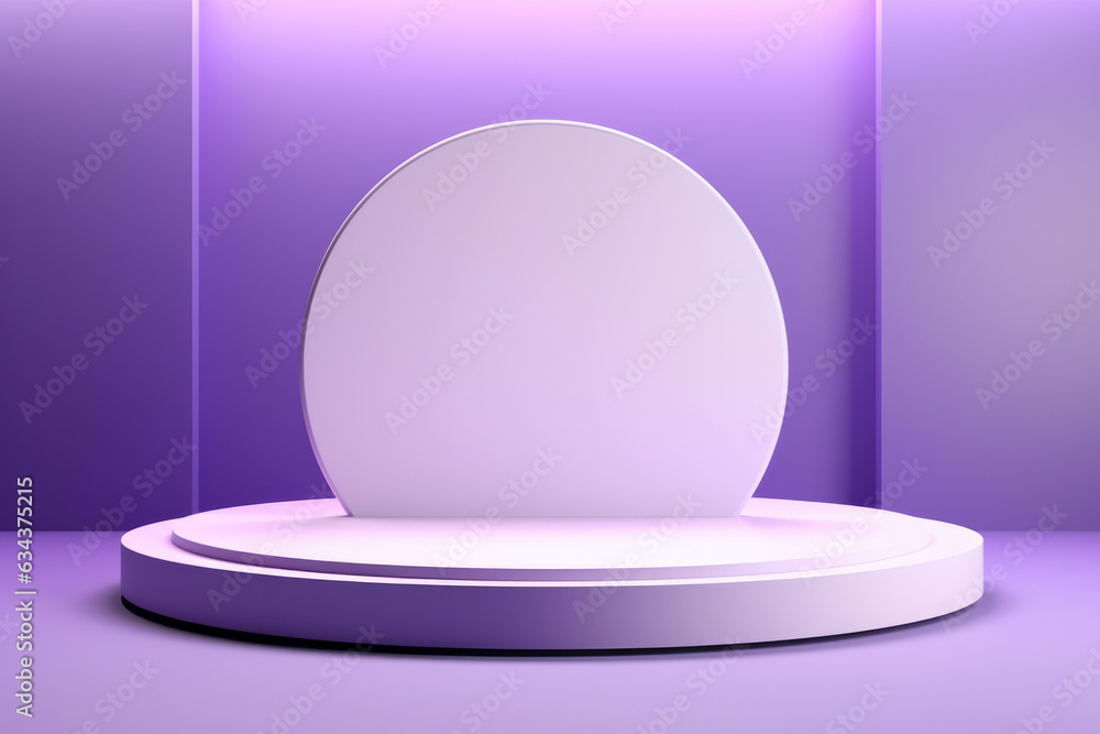 Poster this white round podium model is impeccably placed on a striking purple circular background, creatin