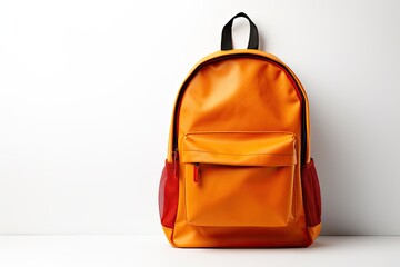 school backpack stands on a white background - obrazy, fototapety, plakaty