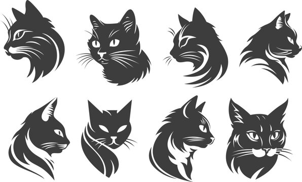 Heads of cats abstract character illustrations. Graphic of predator design template for emblem. Image of feline portraits. Ai generated.