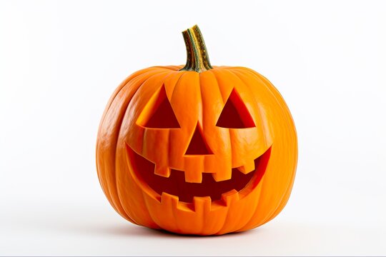 Halloween Phrases Pumpkin Jack-o-Lantern on White Background with Scary Smile and Orange Glow. Generative AI