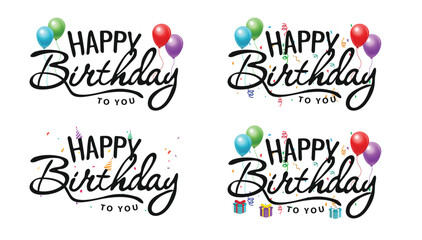 Set of Happy Birthday modern calligraphy text. Holiday phrase.