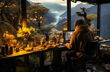 Naklejka premium a man working at his office