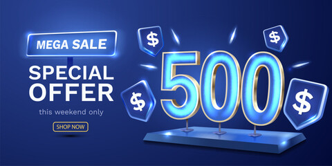 Coupon special voucher 500 dollar, Check banner special offer. Vector illustration - obrazy, fototapety, plakaty