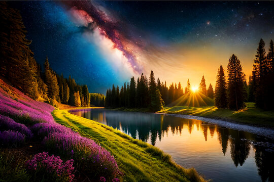 sunset over lake