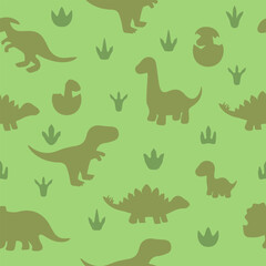 Seamless pattern with dinosaurs in khaki coloring. Children's background, cartoon, textile, cover.