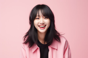 Smiling Asian Girl with Pink Studio Background