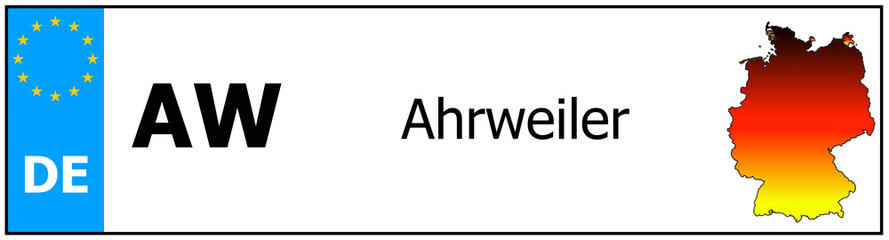 Registration number German car license plates of Ahrweiler Germany