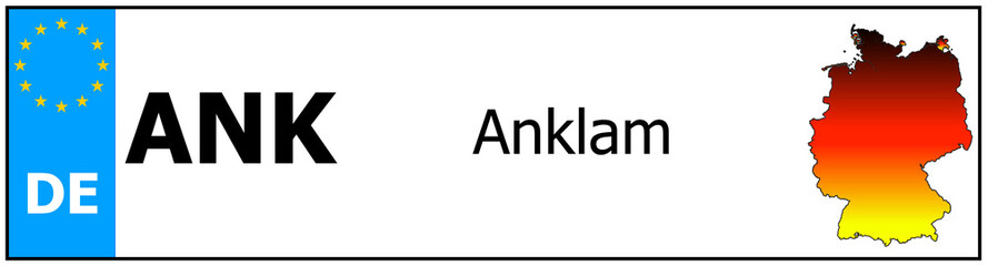 Fototapeta premium Registration number German car license plates of Anklam Germany