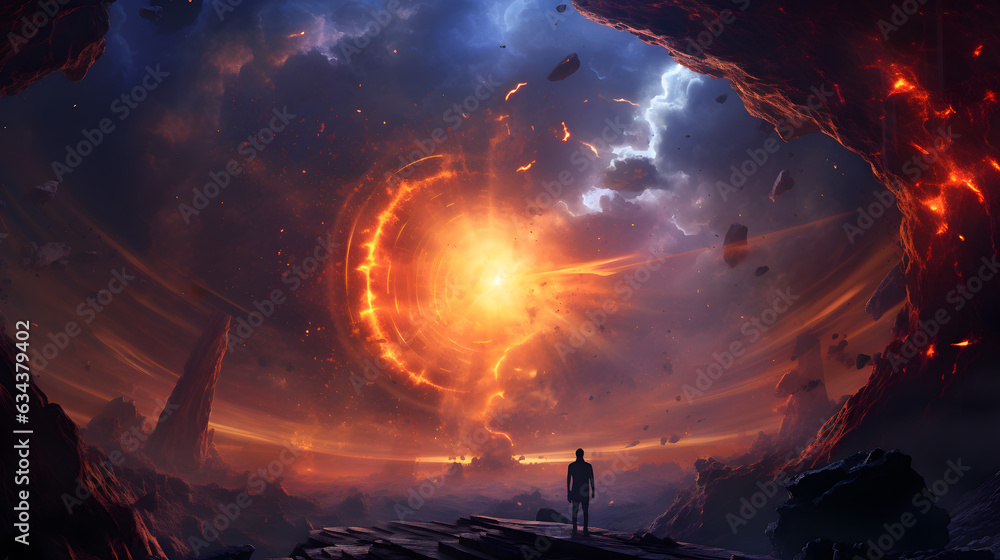 Wall mural a large planet in the universe is destroyed. an explosion from the inside out