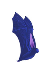 Bat with big ears flying with spread wings side view in profile Hand drawn illustration in blue purple colors Gothic Halloween bat Design element for party and holiday decor isolated