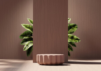 3D rendering concrete platform podium with plant product presentation background