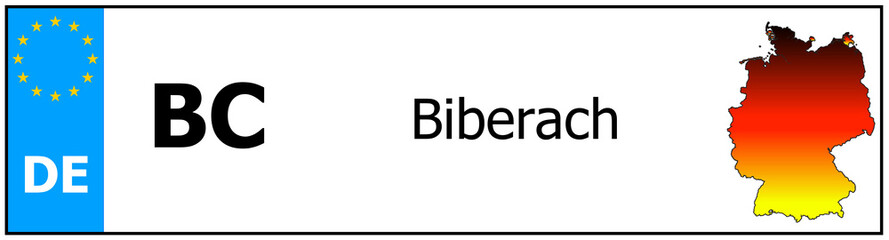 Registration number German car license plates of Biberach
 Germany