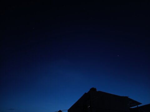 Blue sky at night. silhouette of building at night.