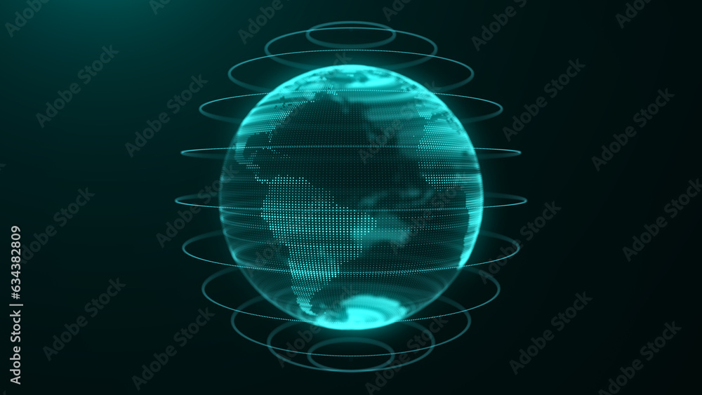 Poster Global world network concept. Safety wireless network connection technology. Big data analytics and visualization. Science background with blue planet Earth. 3D rendering.