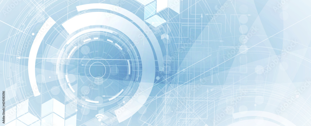 Poster Technology banner design with hexagons abstract background.