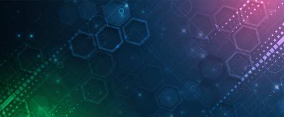 Fototapeta na wymiar Technology banner design with hexagons abstract background.