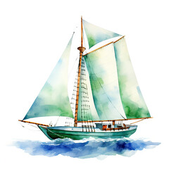 ship isolated on white, watercolour art