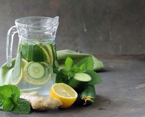 fresh lemonade with mint for healthy food and diet