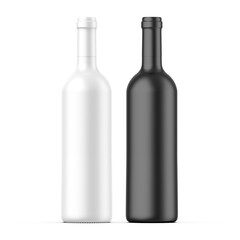 Two blank wine bottles mockups on isolated white background. 3d illustration