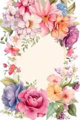 Post card with beautiful flower framework. Copy space got text and greetings in the center. Mock up. 