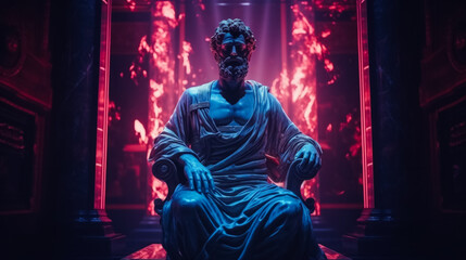 Fototapeta premium Antique statue in neon light modern concept background with a copy space 