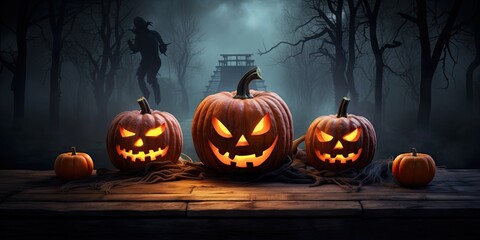 Halloween scary pumpkin head display decoration created with AI