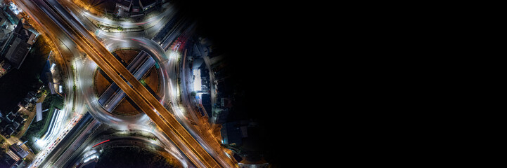 Expressway top view, Road traffic an important infrastructure, Drone aerial view fly in circle, traffic transportation, Public transport or commuter city life concept of economic and energ, transport