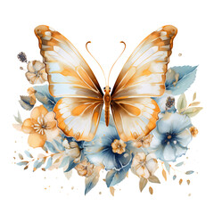 Flowers Butterfly Watercolor Clip Art, Floral Butterfly Watercolor Illustration, Butterfly Clip Art