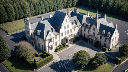 drone view of a mansion on summer season - Generative AI