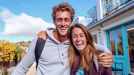 Naklejka premium Happy couple starting a life together, generative ai
