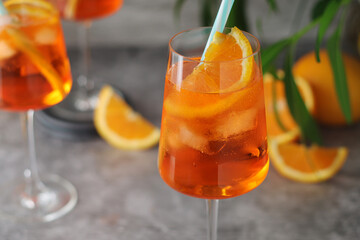 Glasses with aperol spritz cocktail