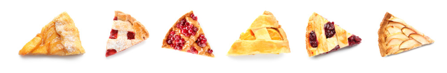 Set of pieces of different tasty pies on white background, top view © Pixel-Shot
