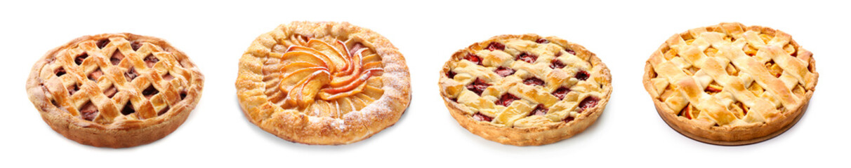 Set of different tasty pies on white background © Pixel-Shot
