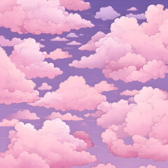 Seamless pattern of pink clouds on a purple background. Generative AI