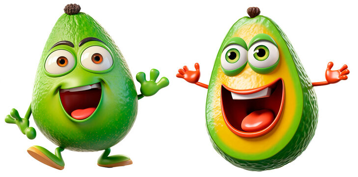 Cartoon Avocado Fruit Dancing 3D render character cartoon style Isolated on transparent background