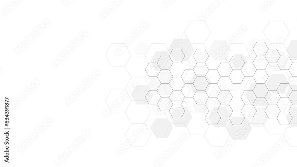 Poster Vector illustration of hexagons pattern. Geometric abstract background with simple hexagonal elements. Creative idea for medical, technology or science design