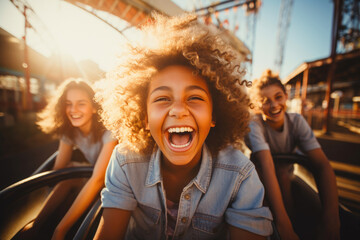 Roller Coaster Euphoria: Teens Delight in Park Adventure