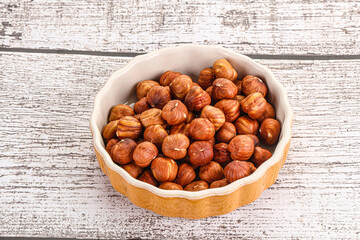 Heap of raw natural hazelnut