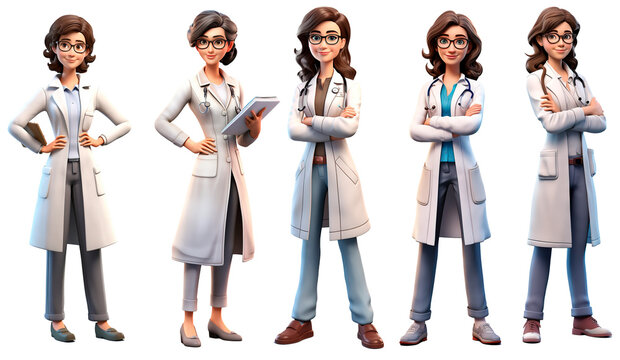 3D render family doctor woman character. Happy and smiling cartoon style Isolated on transparent background