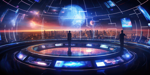 Obraz premium Futuristic illustration of cyber future. 