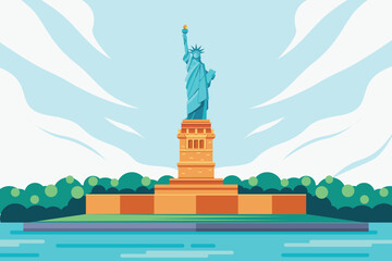 liberty statue landscape vector illustration, liberty statue monument illustration, monument icon of american